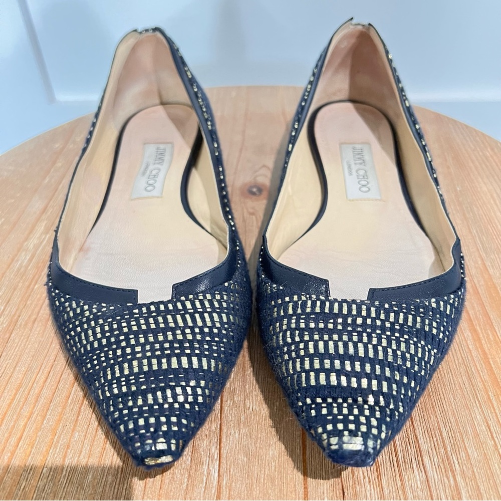 Jimmy Choo Tweed Flats Black, Navy and Gold - 38.5